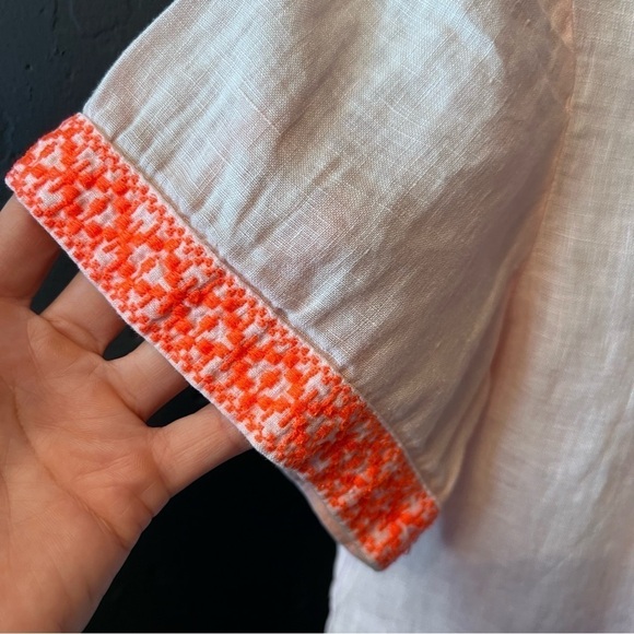 J CREW Square neck linen embroidery neck, hem and sleeves peasant top Size:S - Picture 7 of 8